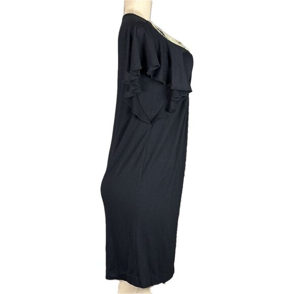 Jonathan Martin 8 Black Scoop Beaded Neck Short Flutter Sleeve Above Knee Dress - Picture 3 of 6